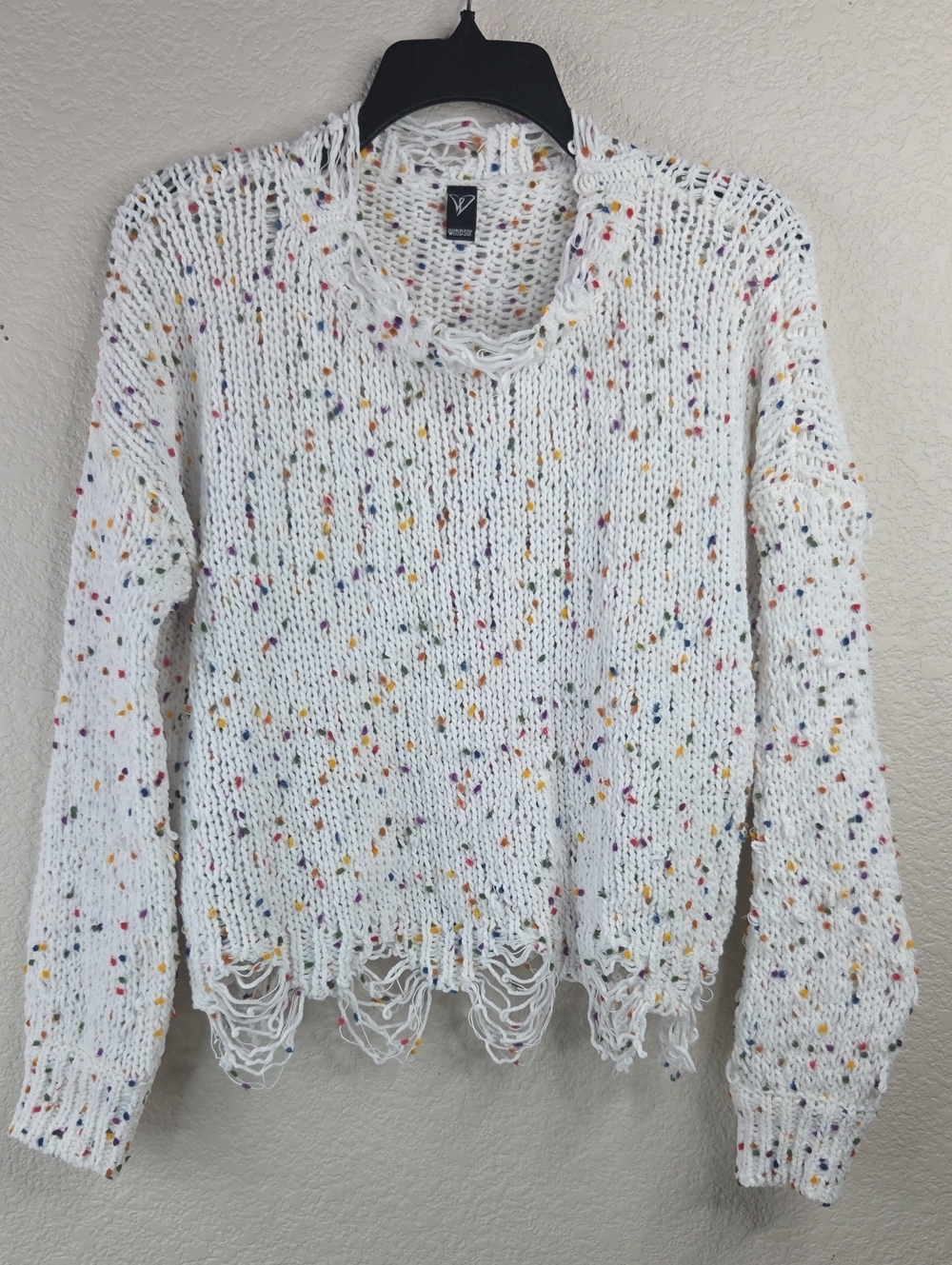 Windsor Cream Speckled Distressed Crewneck Sweater